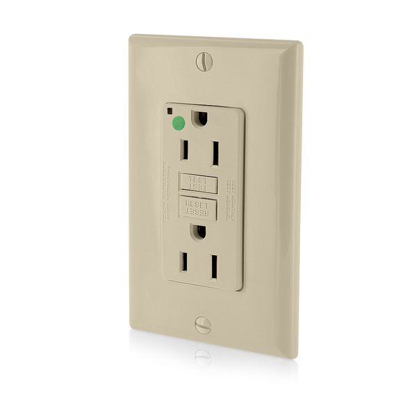 Leviton GFCI Receptacle, 15A, 125Vac, 5-15R, Ivory GFNT1-HGI